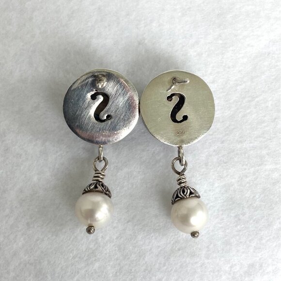 Sterling Silver 925 1.5" Signed Round Smoky Quartz & Pearl Dangle Drop Earrings - Picture 6 of 16